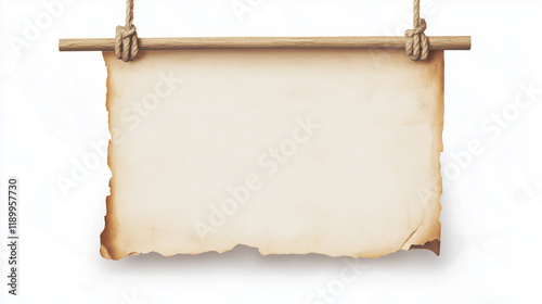 old torn and grunge poster paper sheet announcement sign hanged as empty blank mockup page textured letter