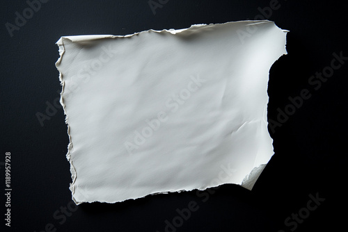 Piece of ripped white paper isolated black background