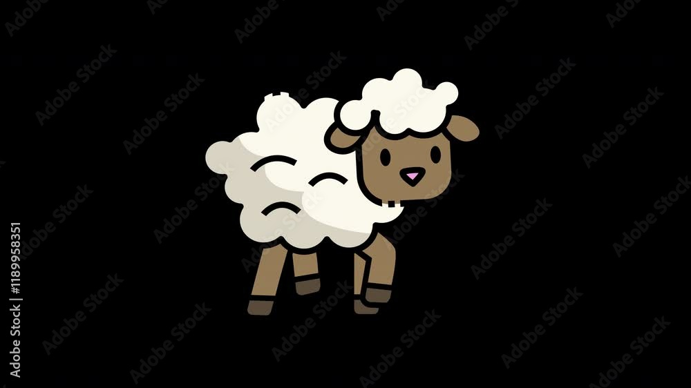 A cute cartoon sheep with a fluffy white coat standing against a black background. A cute cartoon sheep with a fluffy white coat standing against a black background.