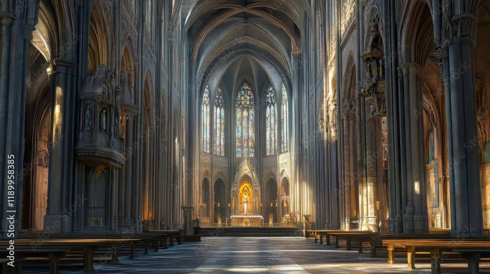 Fototapeta premium Sunlight streams into grand cathedral