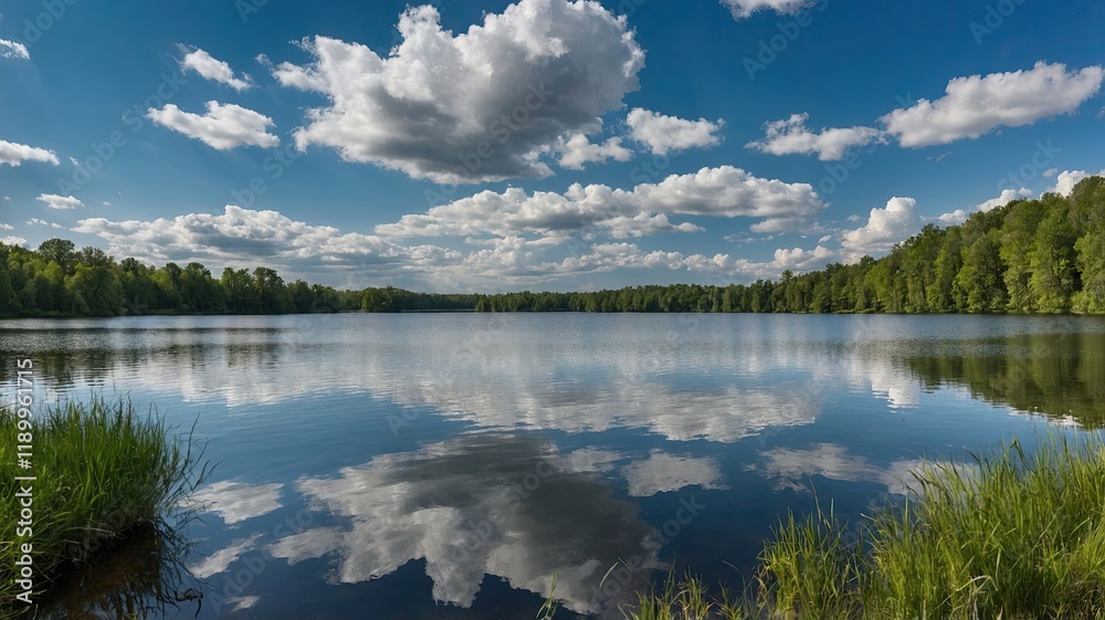 Fototapeta premium calm lake with a cloudy sky in the backgroud