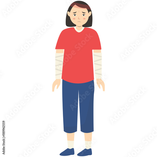 Women with Pain and Injury. Isolated on White Background. Vector Cartoon Character Illustration