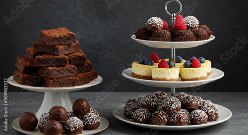 Keto Dessert Heaven
A selection of keto-friendly desserts including almond flour brownies, mini cheesecakes, and coconut fat bombs, beautifully arranged on a tiered serving platter.