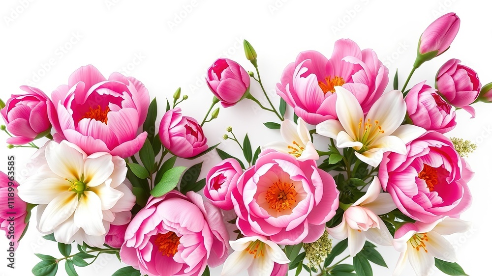 Fototapeta premium Floral Frame with Peonies and Lilies - Elegant Design