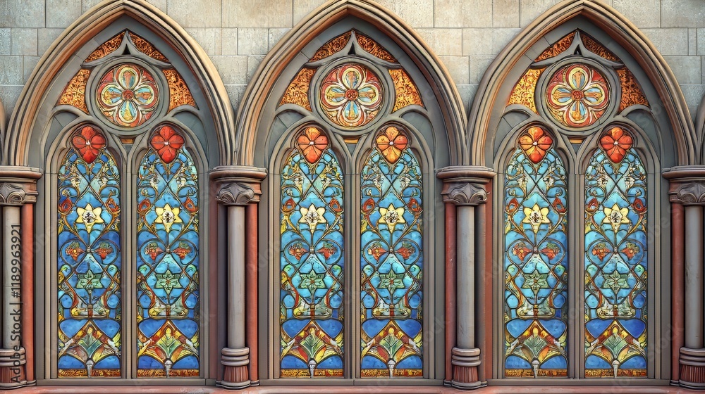 Fototapeta premium Ornate stained-glass windows in a building