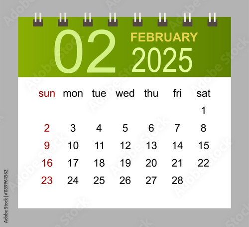 February 2025. Vector monthly calendar template 2025 year in simple style for template design.