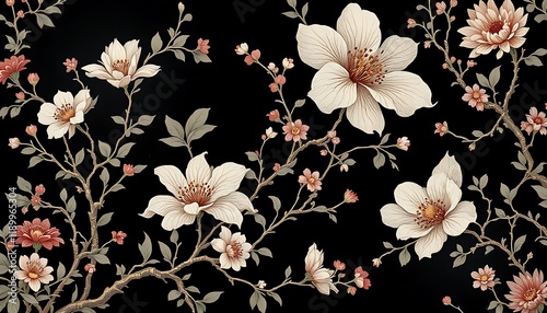 Elegant Floral Design:  A Dark Background Showcases Delicate Blooms in a Vintage Aesthetic
