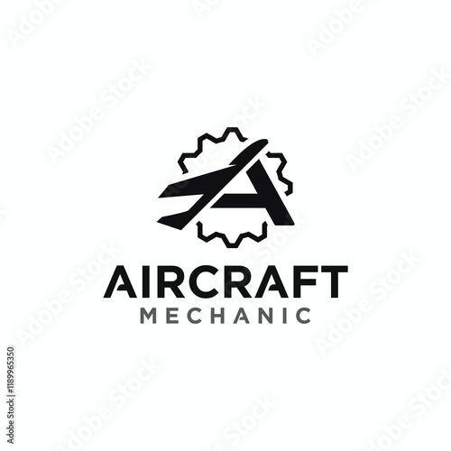 Aircraft mechanical technology logo, domestic and private aircraft spare parts logo symbol.