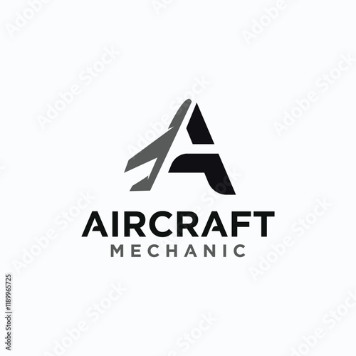 Aircraft mechanical technology logo, domestic and private aircraft spare parts logo symbol.