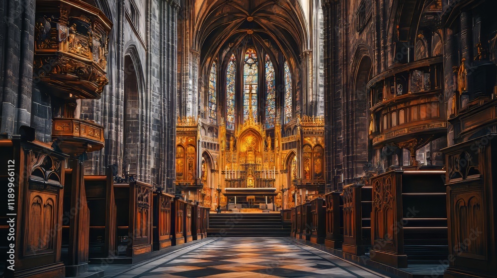 Fototapeta premium Grand cathedral interior, ornate details