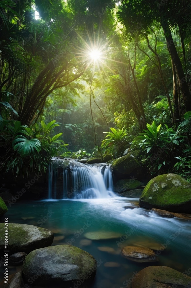 Fototapeta premium beautiful river jungle nature background scenic landscape river