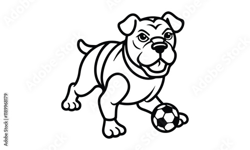 Playful Bulldog Kicking a Soccer Ball"
Highlights the energetic and fun activity of the bulldog with a focus on its playful demeanor.