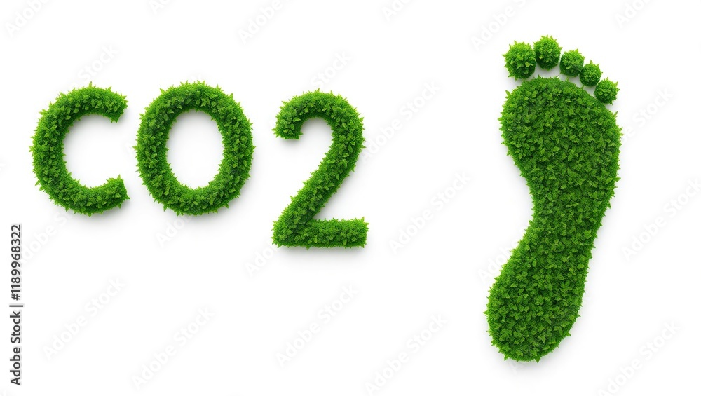 Green foliage forms CO2 and a footprint symbol Green foliage forms CO2 and a footprint symbol