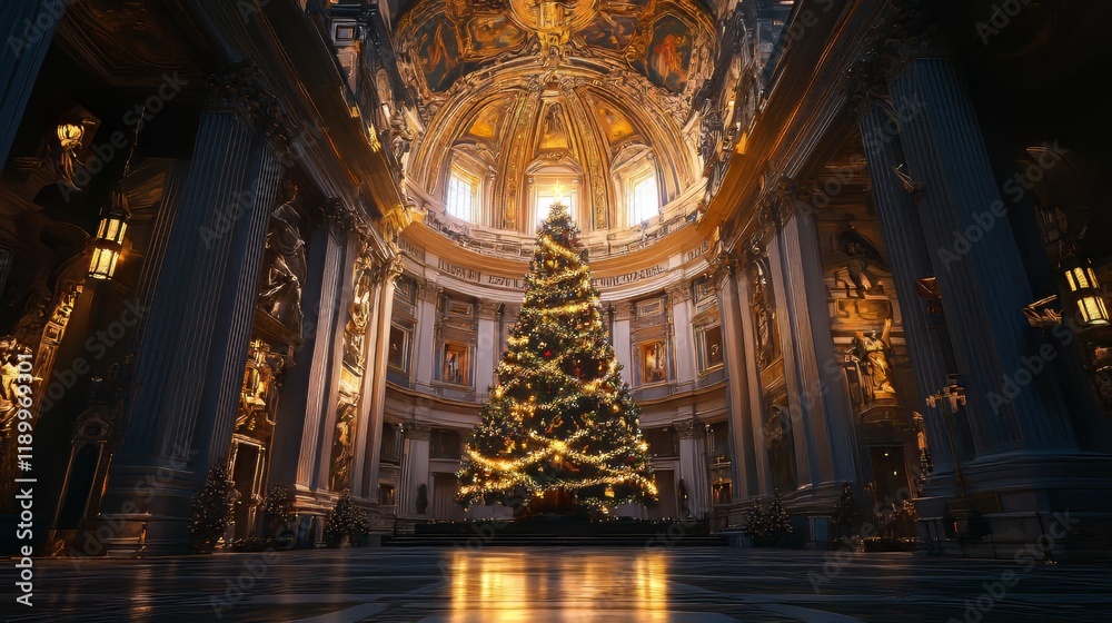 Fototapeta premium Christmas tree in grand cathedral