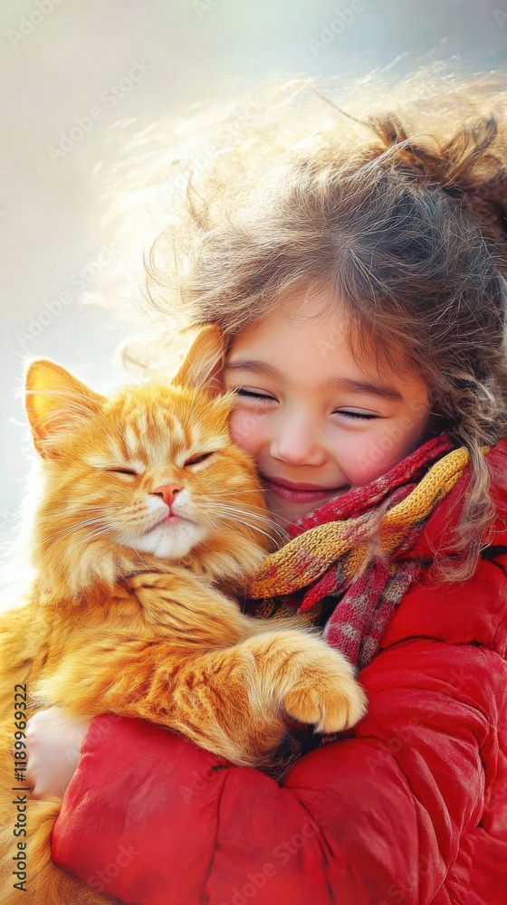 Young girl joyfully embraces her rescued cat at an animal shelter during a sunny day Young girl joyfully embraces her rescued cat at an animal shelter during a sunny day