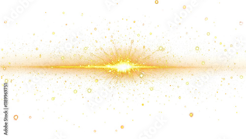 A streak of golden light with scattered sparkles on a transparent background.