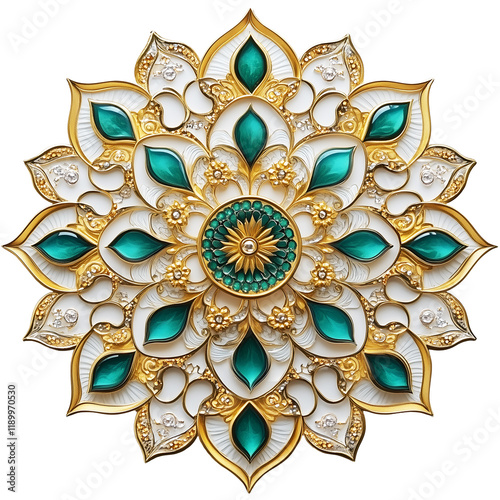 luxury emerald green islamic ornament with floral pattern illustration in transparent background