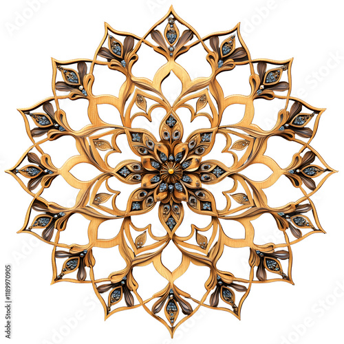 golden islamic ornament with floral pattern illustration in transparent background