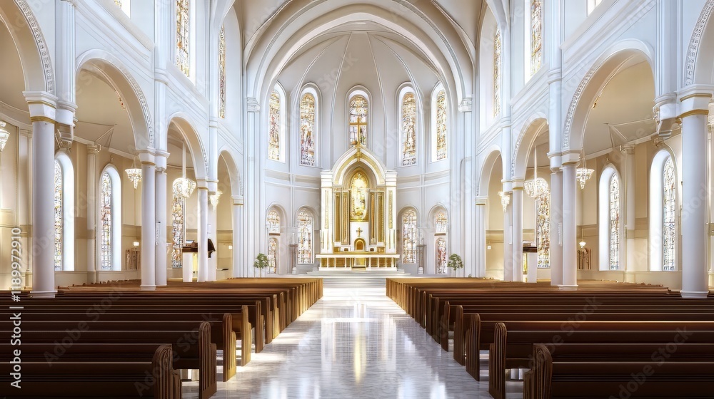 Fototapeta premium Grand church interior, serene and peaceful