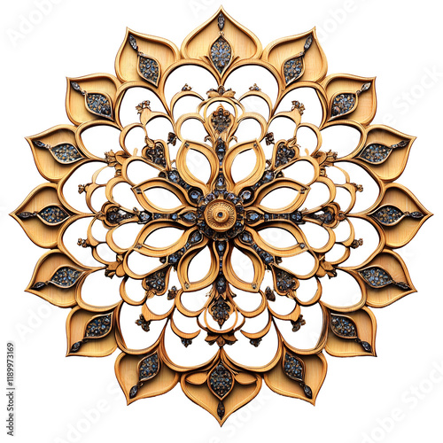 golden islamic ornament with floral pattern illustration in transparent background