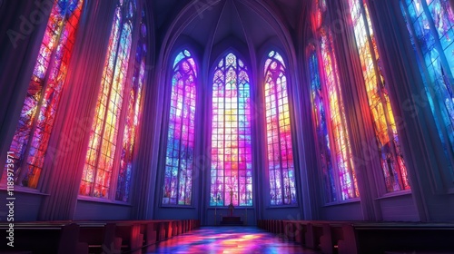 Vibrant stained glass church interior
