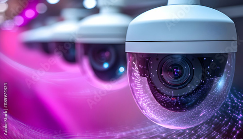 Security cameras, data center, surveillance, network, purple lights photo