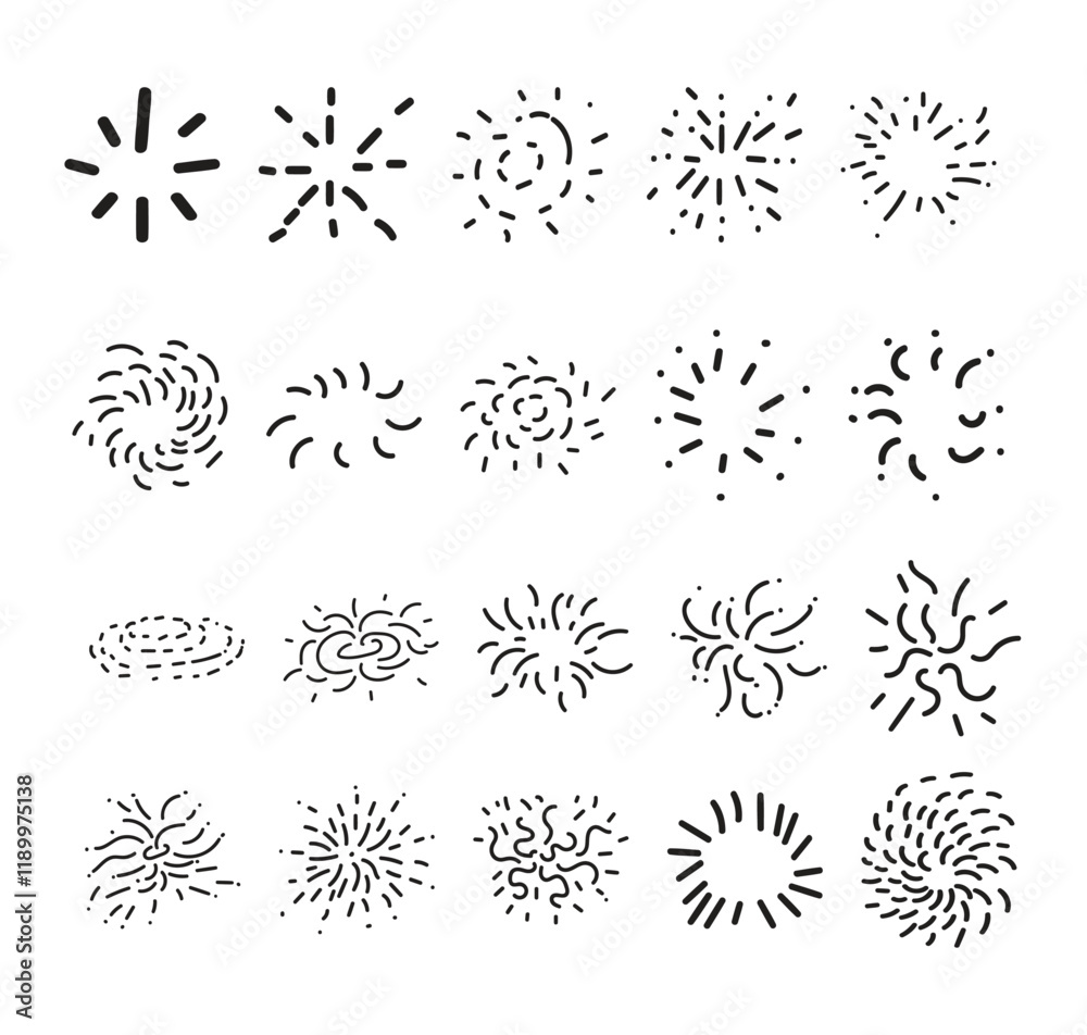 Obraz premium Hand-drawn fireworks line element for poster element, flyer element, or social media element