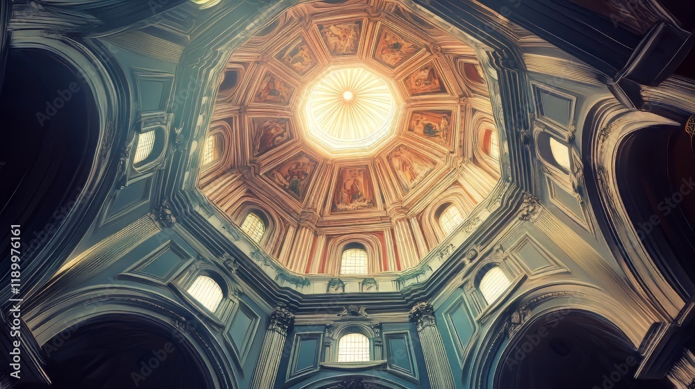 Fototapeta premium Ornate dome and frescoes in a church