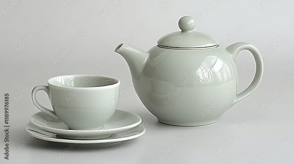 Elegant Sage Green Teapot and Teacup Set Elegant Sage Green Teapot and Teacup Set