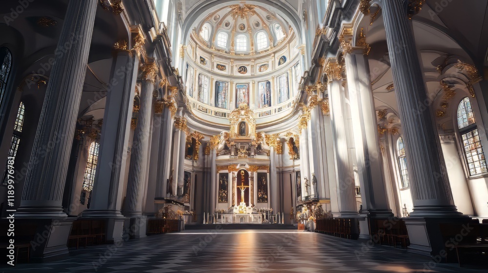 Obraz premium Grand Cathedral Interior, Sunlight