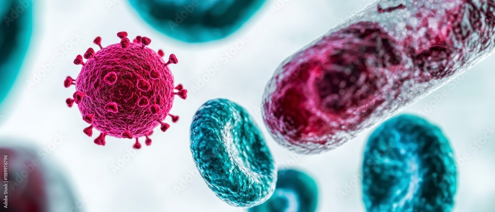 Fototapeta premium Microscopic Virus Cells Immunity Research Healthcare Science Background
