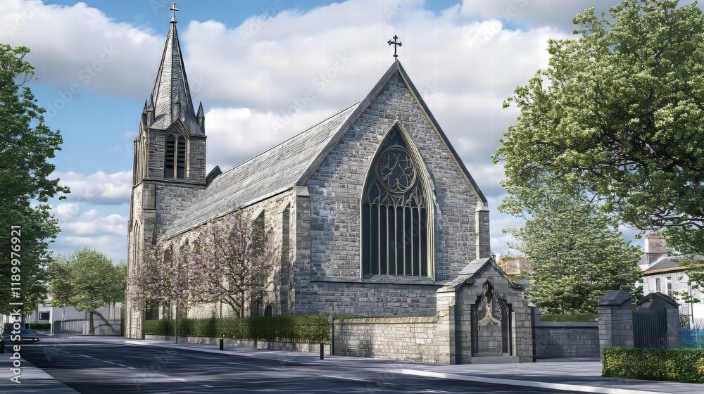 Fototapeta premium Stone church on a city street