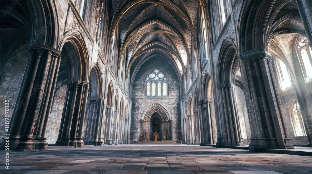Fototapeta premium Grand cathedral interior, stone arches