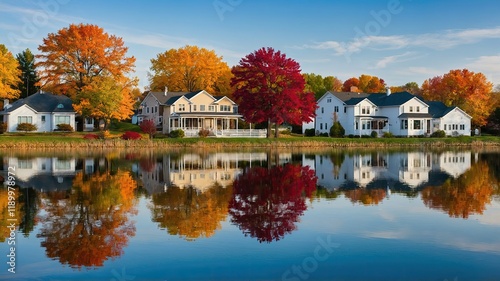 fall cityscape with private houses neighborho photo