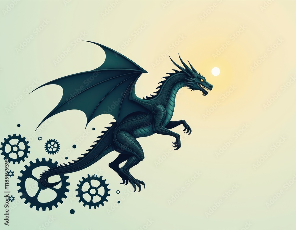 Fototapeta premium Mechanical Dragon in Flight