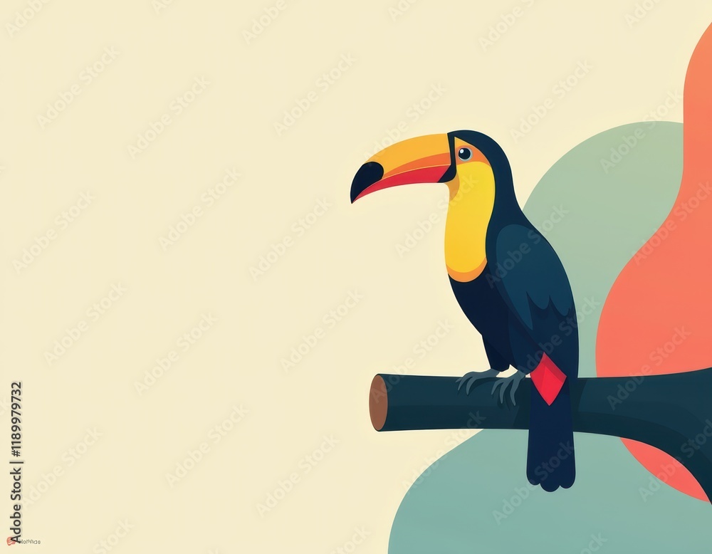 Obraz premium Toucan Bird on Branch, Minimalist Tropical Design