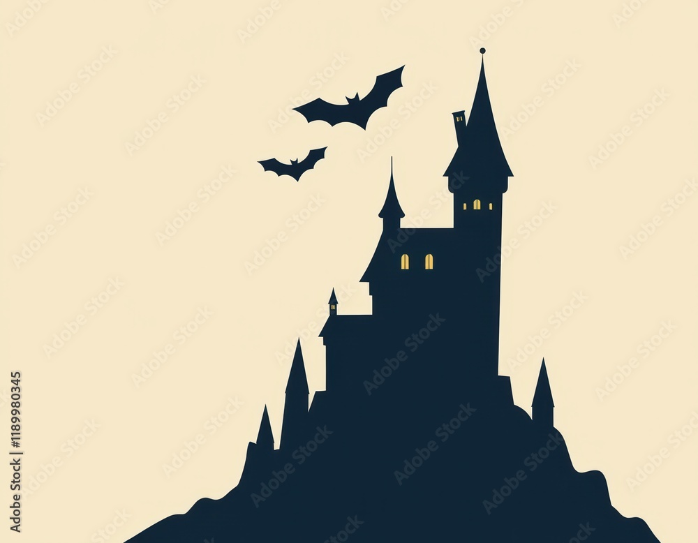 Haunted Castle Silhouette with Bats at Night Haunted Castle Silhouette with Bats at Night