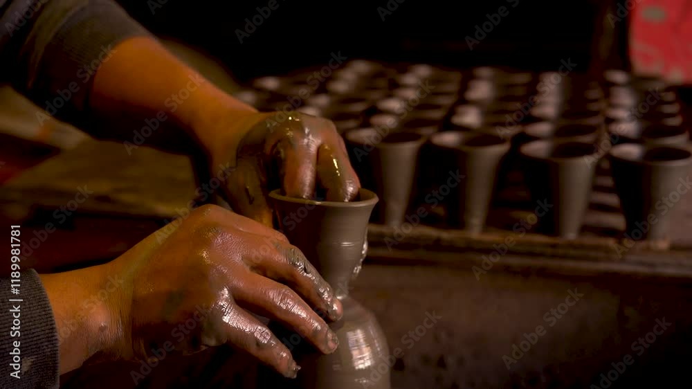 hands of a potter at work