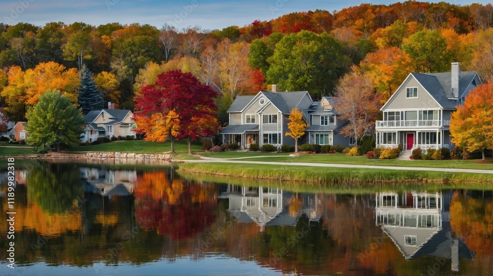 fall cityscape with private houses neighborho fall cityscape with private houses neighborho