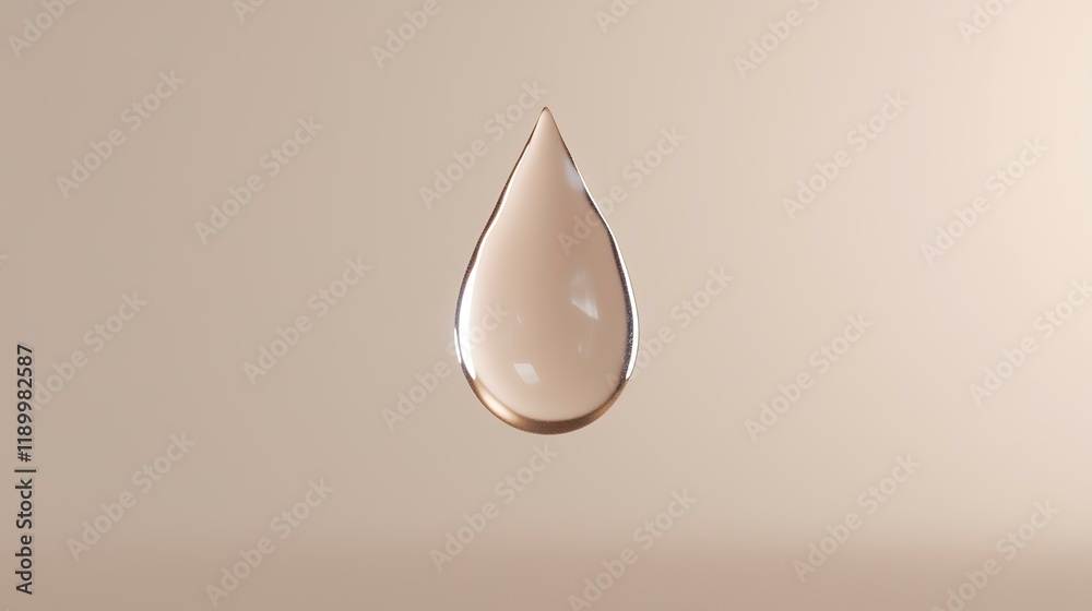 Beige liquid drop falling against neutral background, perfect for beauty or skincare advertising Beige liquid drop falling against neutral background, perfect for beauty or skincare advertising