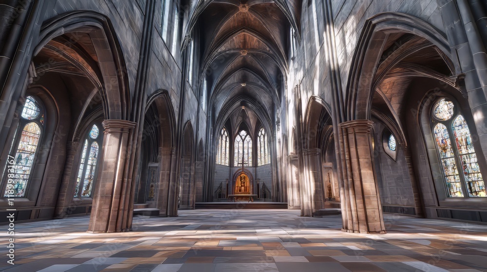 Fototapeta premium Sunlit Gothic church interior