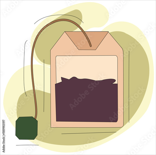 Tea bag. Vector illustration. Green herbal tea in teabags