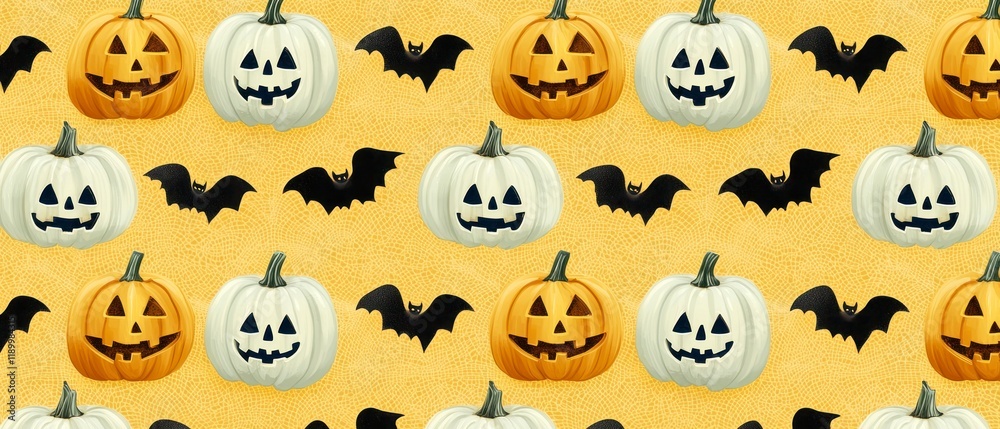 Fototapeta premium Halloween Jack o lanterns Bats Autumnal Pattern