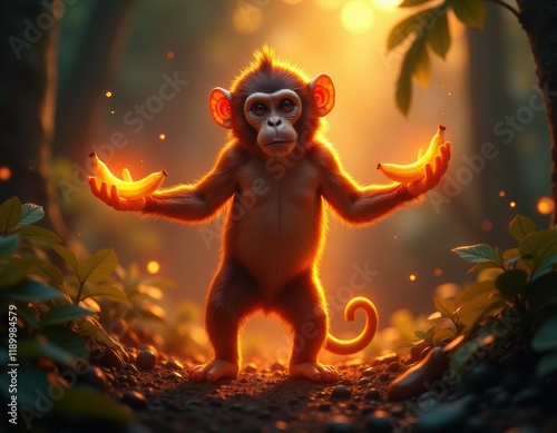 Golden Hour Monkey with Bananas photo