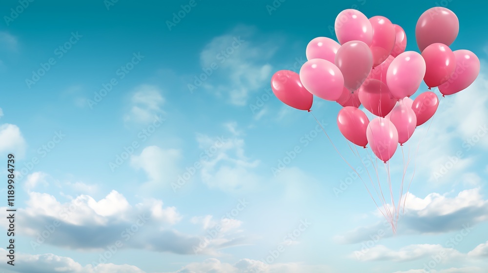 Pink Balloons Floating in a Blue Sky Pink Balloons Floating in a Blue Sky