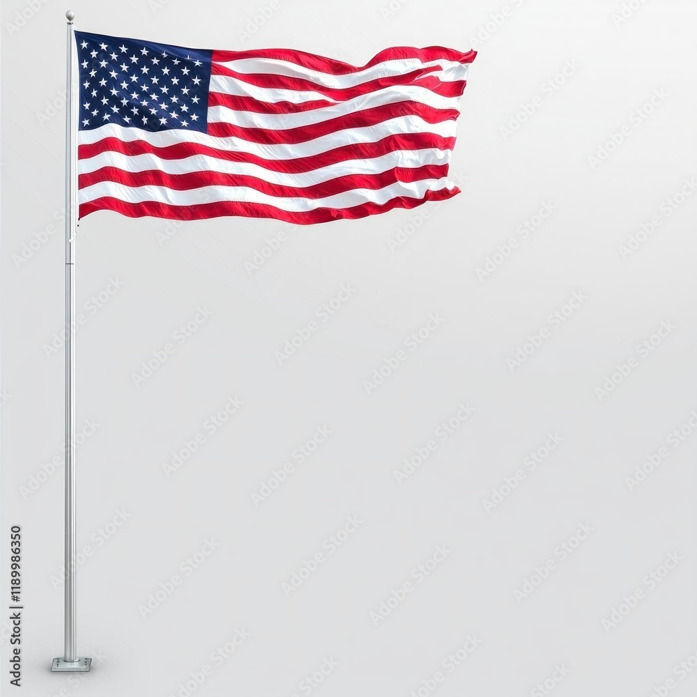 Fototapeta premium Waving American Flag on Flagpole Patriotism USA Symbol