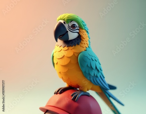 Cartoon Macaw Perched on a Cap photo