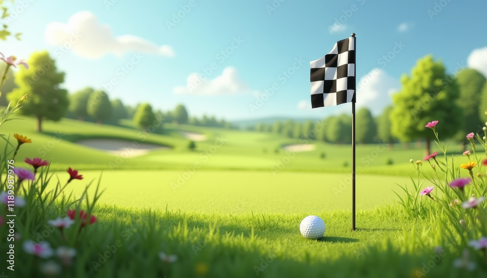 Obraz premium Golf Flagstick and Checkered Flag
