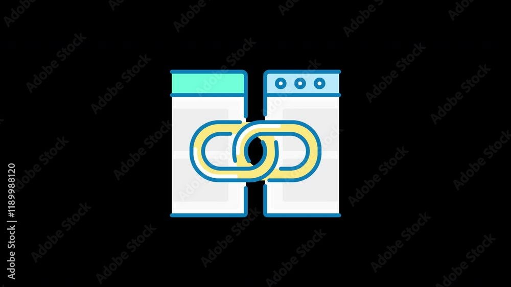 A flat concept illustration showing two refrigerators with a linked chain symbolizing connection. A flat concept illustration showing two refrigerators with a linked chain symbolizing connection.