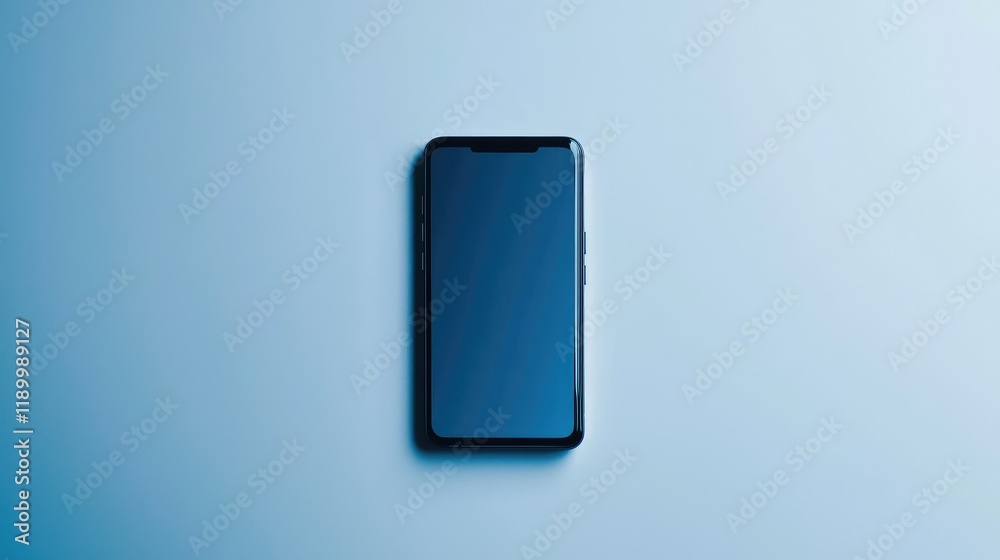 Modern Smartphone Display on Minimalist Blue Background Surface Modern Smartphone Display on Minimalist Blue Background Surface